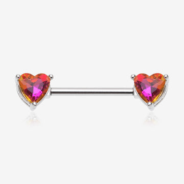 A Pair of Iridescent Heart Sparkle Nipple Barbell-Light Rainbow